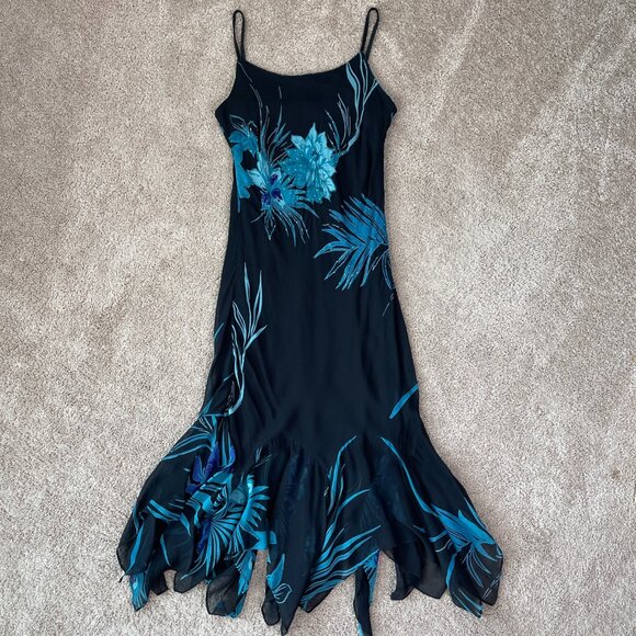 Eva Blue Dresses & Skirts - Eva Blue Dress Womens M Blue Floral Tropical Beaded Midi Y2K Whimsygoth Fairy